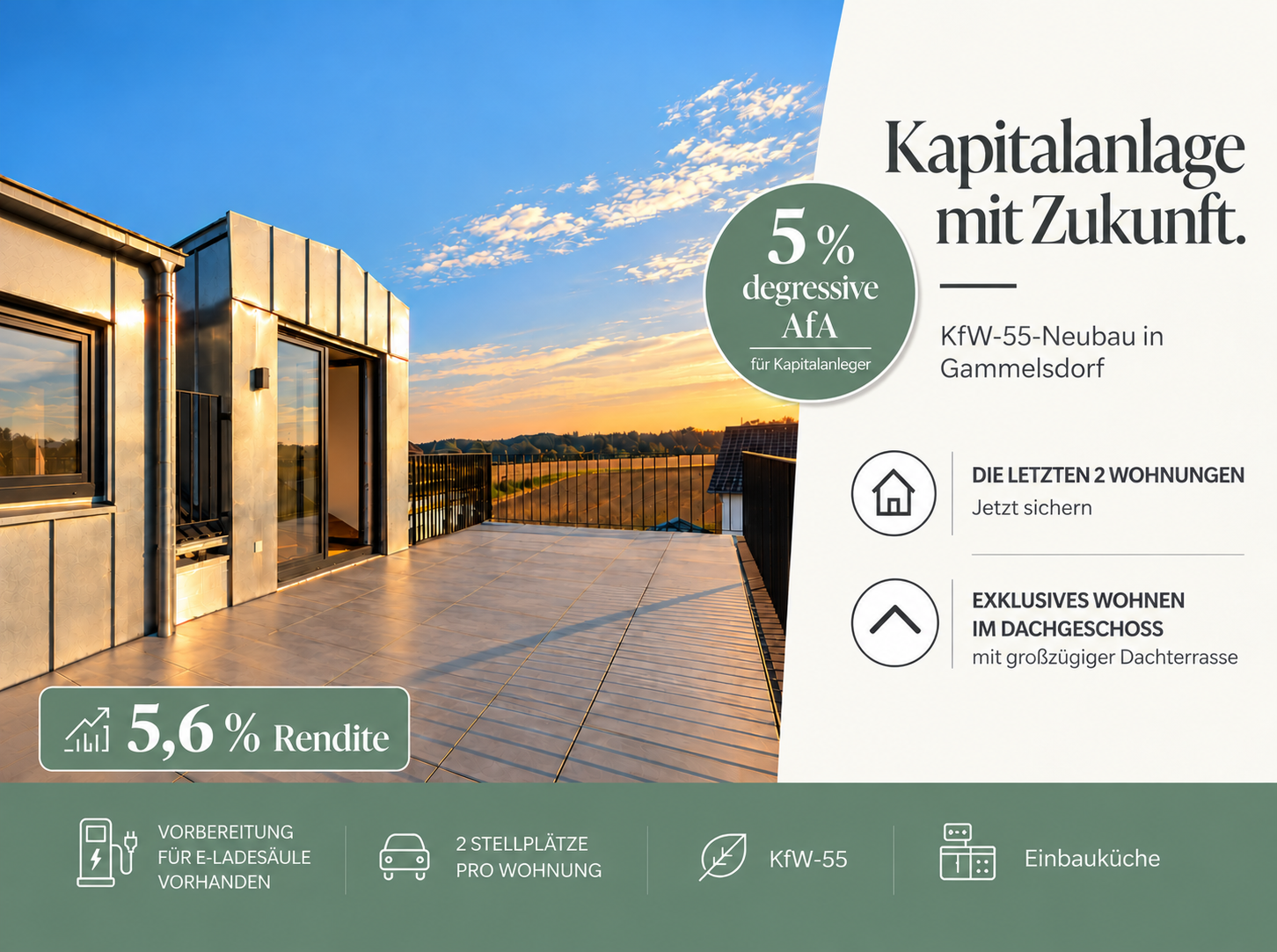 Moderne 2-Zimmer-Neubauwohnung mit Dachterrasse, 85408 Gammelsdorf, Dachgeschosswohnung